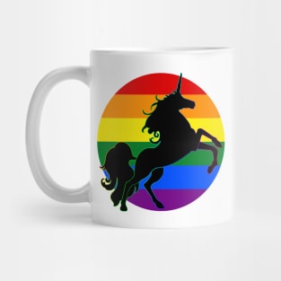 Rainbow Flag Stripes Button UNICORN Silhouette Mug